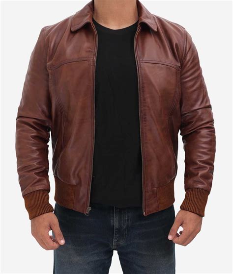 brown leather bomber jacket men's.